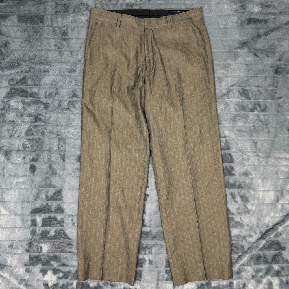 Banana Republic Mens 31/32 Brown Pinstripe Dress Pants Flat Front Trousers